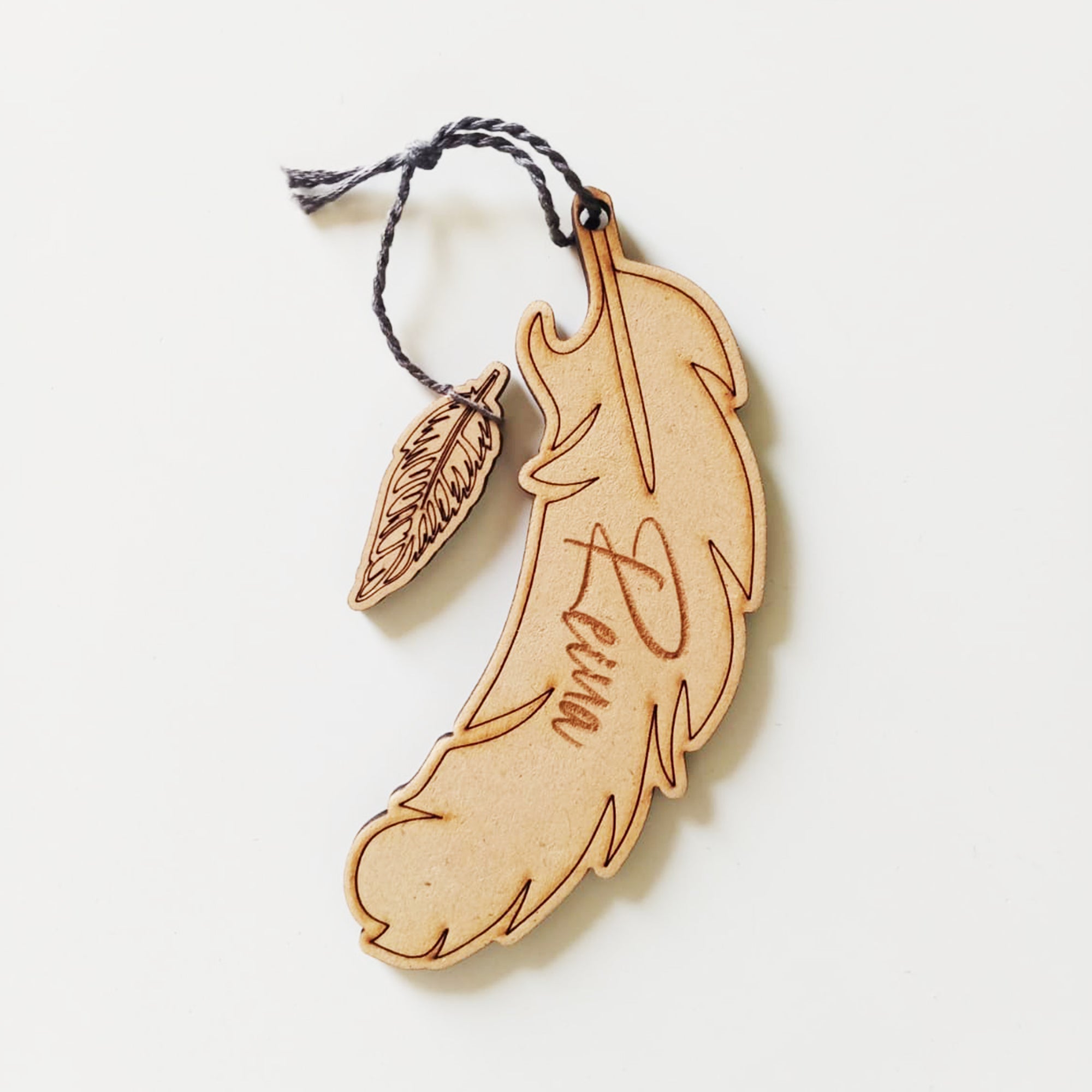 Wood Engraved Feather Bookmark