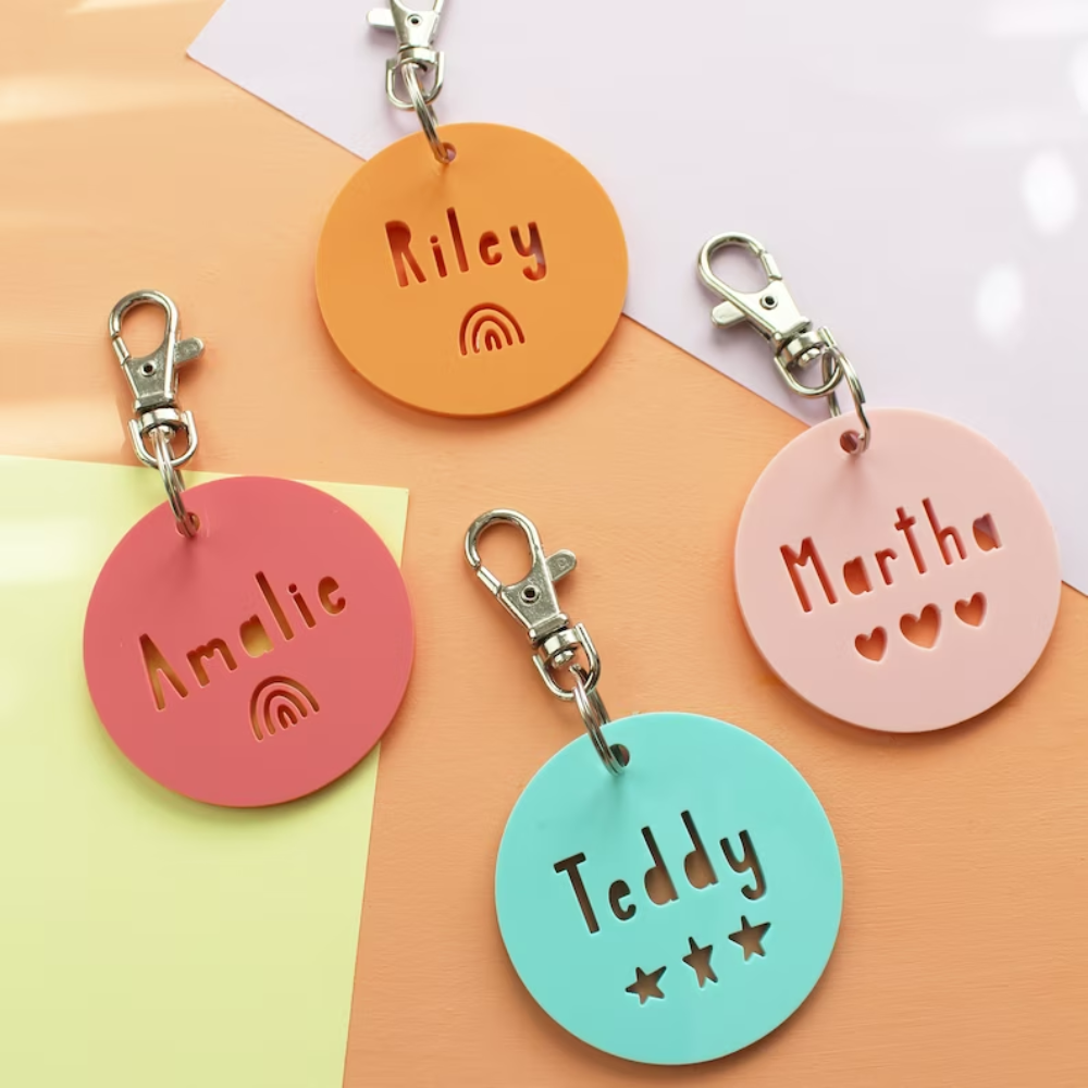Backpack Personalized Tags, Back to School Name Tag, Custom Bag Tag, Keychain Name for Backpack, Acrylic Name Tags, Bag Charm Neutral colors