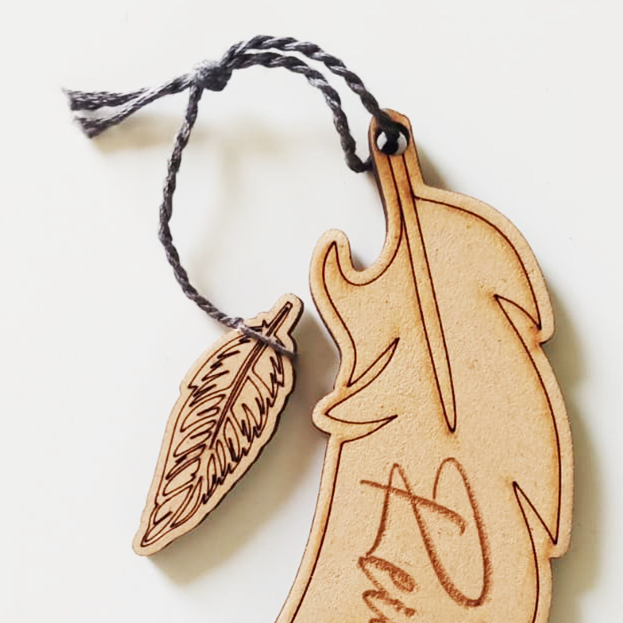 Wood Engraved Feather Bookmark
