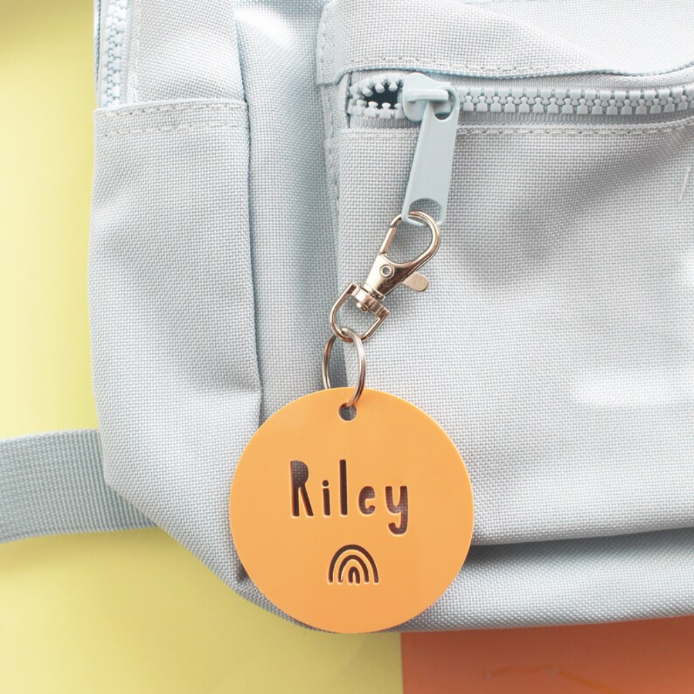 Backpack Personalized Tags, Back to School Name Tag, Custom Bag Tag, Keychain Name for Backpack, Acrylic Name Tags, Bag Charm Neutral colors